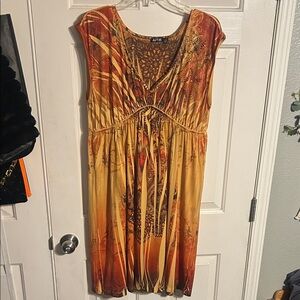 Apt. 9 Yellow & Rust Printed Sleeveless Midi Dress